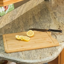 Yu Well Bamboo Cutting Board With Stainless Steel Handle, Chopping Board With Grooves For Meat, Veg, Fruit Cutting In Kitchen, Home, 1 Pc, 50 x 35Cm