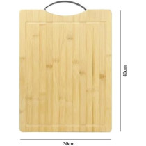 Yu Well Bamboo Cutting Board With Stainless Steel Handle, Chopping Board With Grooves For Meat,Veg,Fruit Cutting In Kitchen, Home, 1 Pc, 40 x 30Cm