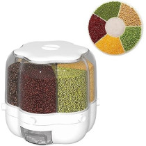 Yu Well Dual Food Dispenser, 6 Grid Dry Food Dispenser,Grain Cereal Dispenser Countertop For Kitchen, White, 6.5Kg