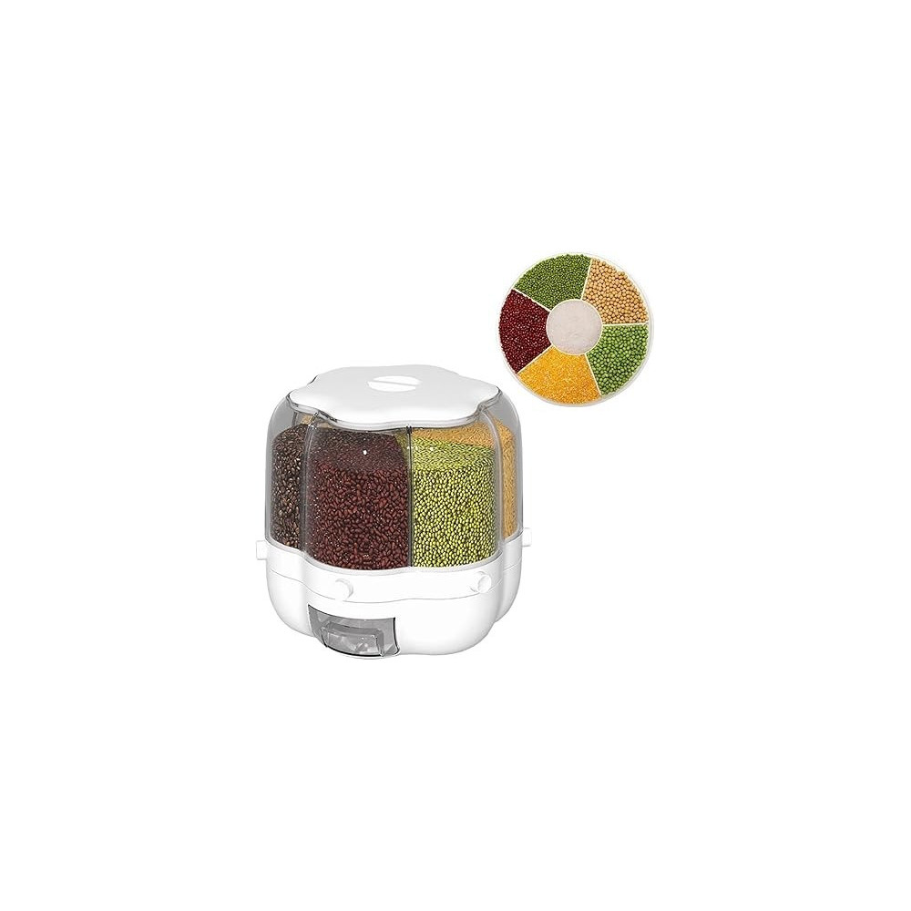 Yu Well Dual Food Dispenser, 6 Grid Dry Food Dispenser,Grain Cereal Dispenser Countertop For Kitchen, White, 6.5Kg