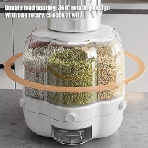 Yu Well Dual Food Dispenser, 6 Grid Dry Food Dispenser,Grain Cereal Dispenser Countertop For Kitchen, White, 6.5Kg