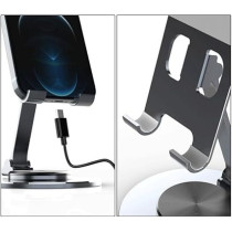 Yu Well Mobile Phone Tablet Stand, Multi-Segment Adjustable Swivel Desktop Stand With 3-Segment Regulation 360 Degree Swivel Base Desktop Stand With Reserved Charging Port, Black, 2Pcs