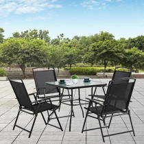 Yu Well Outdoor Coffee Garden Table Tempered, Water Ripple Glass For Garden Backyard Porch Deck, Black, 4 Chair And Table Set