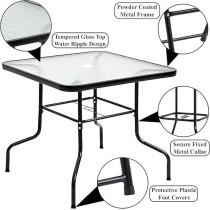 Yu Well Outdoor Coffee Garden Table Tempered, Water Ripple Glass For Garden Backyard Porch Deck, Black, 4 Chair And Table Set