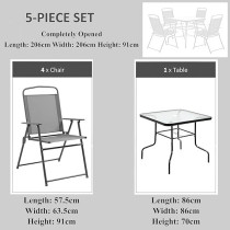 Yu Well Outdoor Coffee Garden Table Tempered, Water Ripple Glass For Garden Backyard Porch Deck, Black, 4 Chair And Table Set