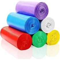 Yu Well 7 Roll/140Pcs Plastic Disposable Garbage Bags For Office, Kitchen, Bedroom Waste, Colorful Portable Rubbish Bags, Wastebasket Bags, Mix Color, 46X63Cm