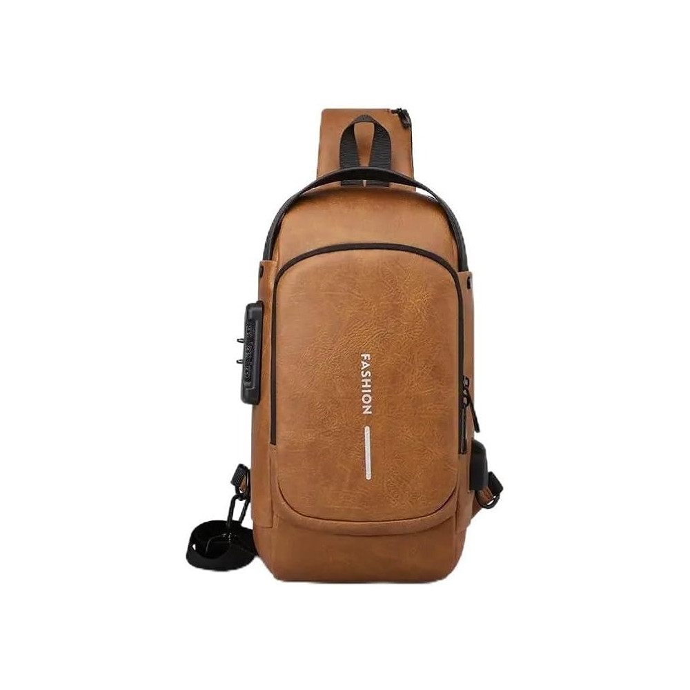 Yu Well Multifunctional Anti-Theft Cross Body Sling Bag With Usb Charging Waterproof Backpack For Travel, Work, School, Business, Tan