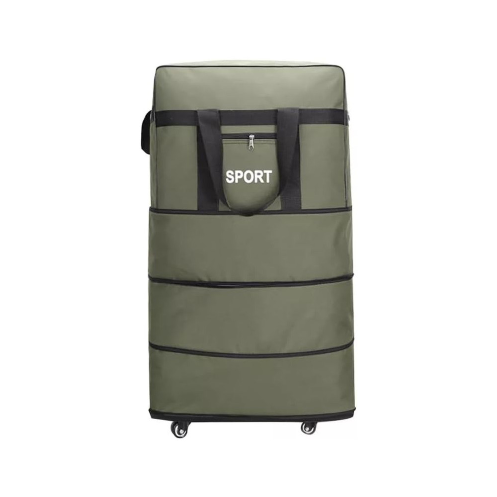 Yu Well Expandable Rolling Duffle Bag, Luggage Foldable Suitcase, Wheeled, Green, Large/3 Layer
