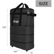 Yu Well Expandable Rolling Duffle Bag, Luggage Foldable Suitcase, Wheeled, Black, Large/3 Layer