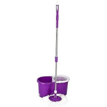 Yu Well Easy Mop 360 With Extended Easy Press Handle And Microfiber Mop Head, Bucket With Easy Wring Dryer Basket For Home Kitchen Floor Cleaning, Purple