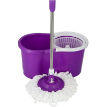 Yu Well Easy Mop 360 With Extended Easy Press Handle And Microfiber Mop Head, Bucket With Easy Wring Dryer Basket For Home Kitchen Floor Cleaning, Purple