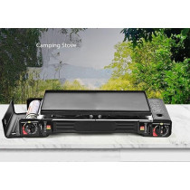 Yu Well Portable Camping Stove With Carrying Case For Cooking, Picnics, Hiking, BBQ Grilling, Stainless Steel, Dual Burner With Grill Plate