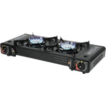 Yu Well Portable Camping Stove With Carrying Case For Cooking, Picnics, Hiking, BBQ Grilling, Stainless Steel, Dual Burner With Grill Plate