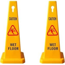 Yu Well 4 Sides View Caution Wet Floor Safety Cone Highly Visible Yellow Wet Floor Sign For Safety, Easily Noticable Floor Sign, Pack Of 2