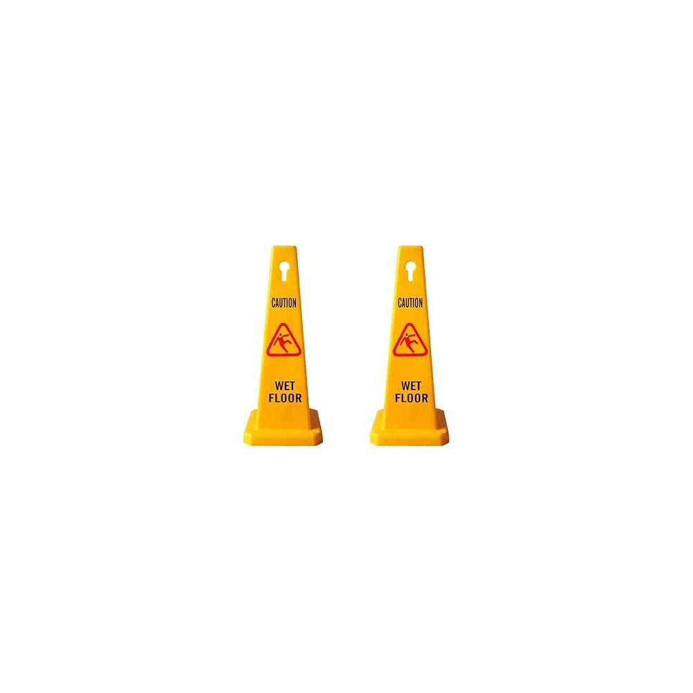 Yu Well 4 Sides View Caution Wet Floor Safety Cone Highly Visible Yellow Wet Floor Sign For Safety, Easily Noticable Floor Sign, Pack Of 2