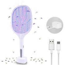 Yu Well Electric Fly Swatter, 3000V USB Rechargeable Fly Killer Bug Zapper Racket With Charging Base, Home And Outdoor Mosquito Killer With LED Light For Mosquitoes, Flies, Bees, Moths, White
