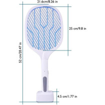 Yu Well Electric Fly Swatter, 3000V USB Rechargeable Fly Killer Bug Zapper Racket With Charging Base, Home And Outdoor Mosquito Killer With LED Light For Mosquitoes, Flies, Bees, Moths, White