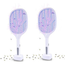 Yu Well Electric Fly Swatter, 3000V USB Rechargeable Fly Killer Bug Zapper Racket With Charging Base, Home And Outdoor Mosquito Killer With LED Light For Mosquitoes, Flies, Bees, Moths, White, 2 Pcs