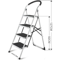 Yu Well Folding Heavy Duty Steel Ladder 150 Kg Capacity, Rubber Pad Multi-Purpose Portable Ladder For Home, Kitchen, Garden, Office, Warehouse, 4 Step, White/Black