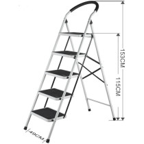 Yu Well Folding Heavy Duty Steel Ladder 150 Kg Capacity, Rubber Pad Multi-Purpose Portable Ladder For Home, Kitchen, Garden, Office, Warehouse, 5 Step, White/Black