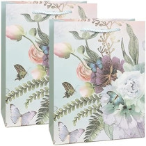 Yu Well Gift Bags With Comfortable Handle For Birthday Wedding Gift Shopping And More Glittery Flowers 2 Pcs, 30L x 12W x 41H