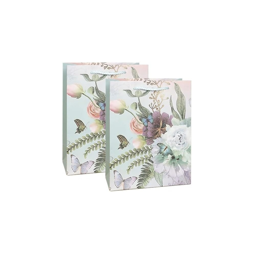 Yu Well Gift Bags With Comfortable Handle For Birthday Wedding Gift Shopping And More Glittery Flowers 2 Pcs, 30L x 12W x 41H