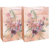 Yu Well Gift Bags With Comfortable Handle For Birthday Wedding Gift Shopping And More Glittery Flowers 2 Pcs, 30L x 12W x 41H
