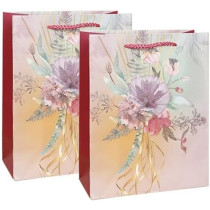 Yu Well Gift Bags With Comfortable Handle For Birthday Wedding Gift Shopping And More Glittery Flowers 2 Pcs, 30L x 12W x 41H