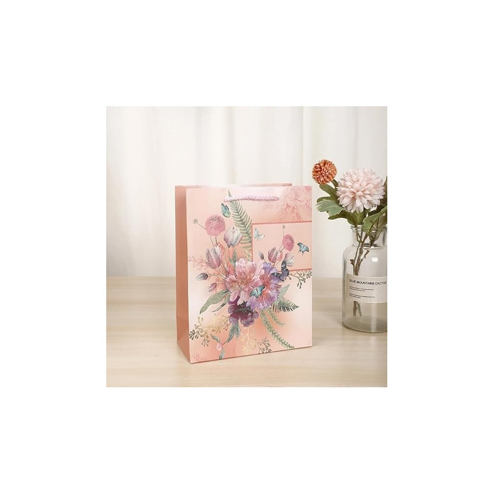 Yu Well Gift Bags With Comfortable Handle For Birthday Wedding Gift Shopping And More Glittery Flowers 4 Pcs, 30L x 12W x 41H
