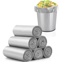 Yu Well Trash Bags Plastic Disposable Garbage Bags With Handles For Office, Kitchen, Bedroom Waste Portable Rubbish Bags, Wastebasket Bags, Silver, 5 Roll, 100 Pcs, 45 x 50 cm