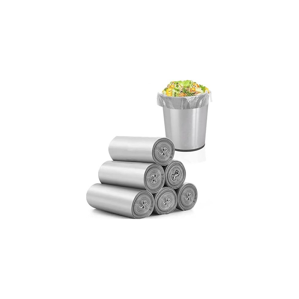 Yu Well Trash Bags Plastic Disposable Garbage Bags With Handles For Office, Kitchen, Bedroom Waste Portable Rubbish Bags, Wastebasket Bags, Silver, 5 Roll, 100 Pcs, 45 x 50 cm