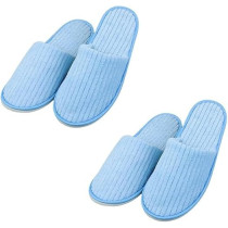 Yu Well Disposable Spa Slippers Thick Soft Cotton Velvet Hotel Slippers For Home Travel Wedding Fits For Most Men And Women, Size UK 10-11, Blue, 2 Pair