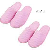 Yu Well Disposable Spa Slippers Thick Soft Cotton Velvet Hotel Slippers For Home Travel Wedding Fits For Most Men And Women, Size UK 10-11, Pink, 2 Pair
