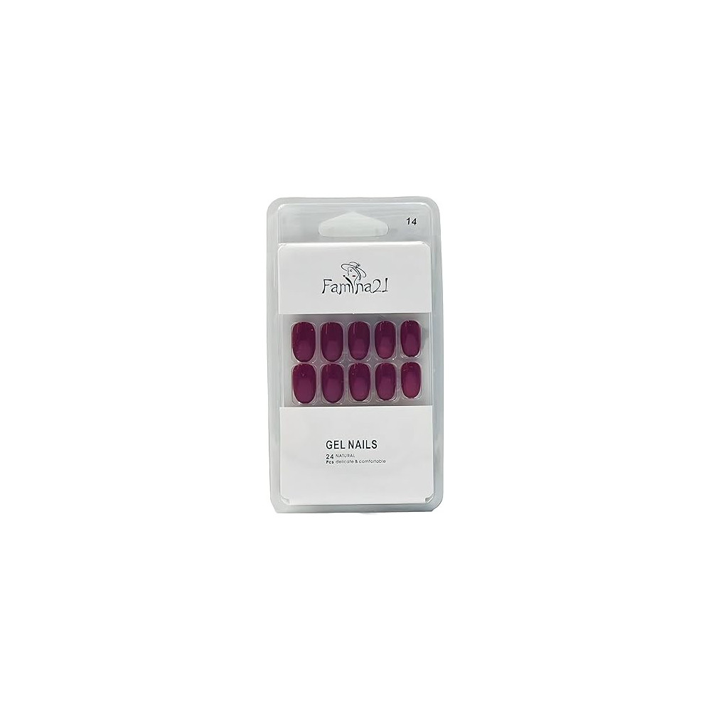 Famina21 Fake Gel Nails 24pcs With Glue Sticker, Number 14