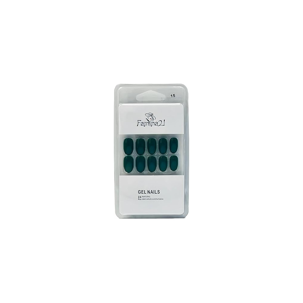 Famina21 Fake Gel Nails 24pcs With Glue Sticker, Number 15