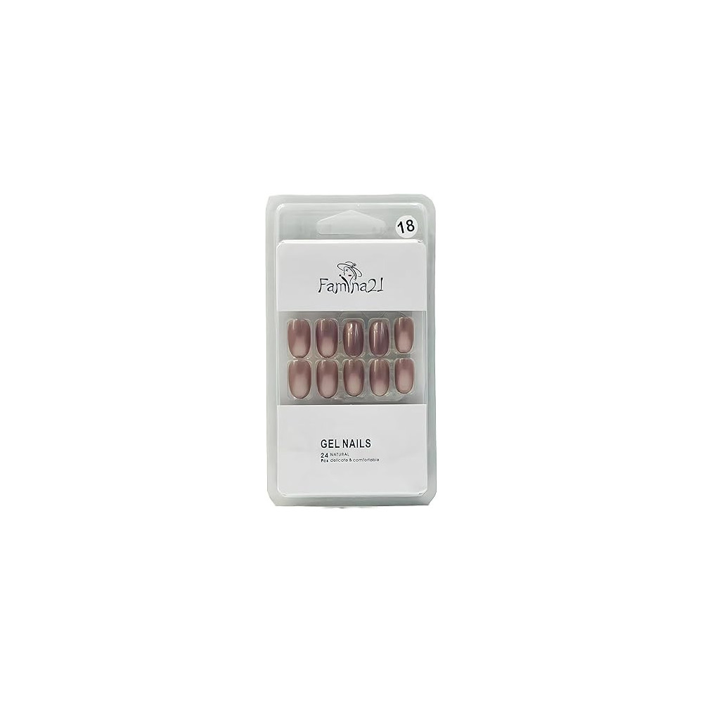 Famina21 Fake Gel Nails 24pcs With Glue Sticker, Number 18