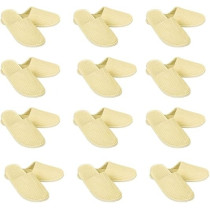 Yu Well Disposable Spa Slippers Thick Soft Cotton Velvet Hotel Slippers For Home Travel Wedding Fits For Most Men And Women, Size UK 10-11, Yellow, 12 Pair