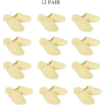 Yu Well Disposable Spa Slippers Thick Soft Cotton Velvet Hotel Slippers For Home Travel Wedding Fits For Most Men And Women, Size UK 10-11, Yellow, 12 Pair