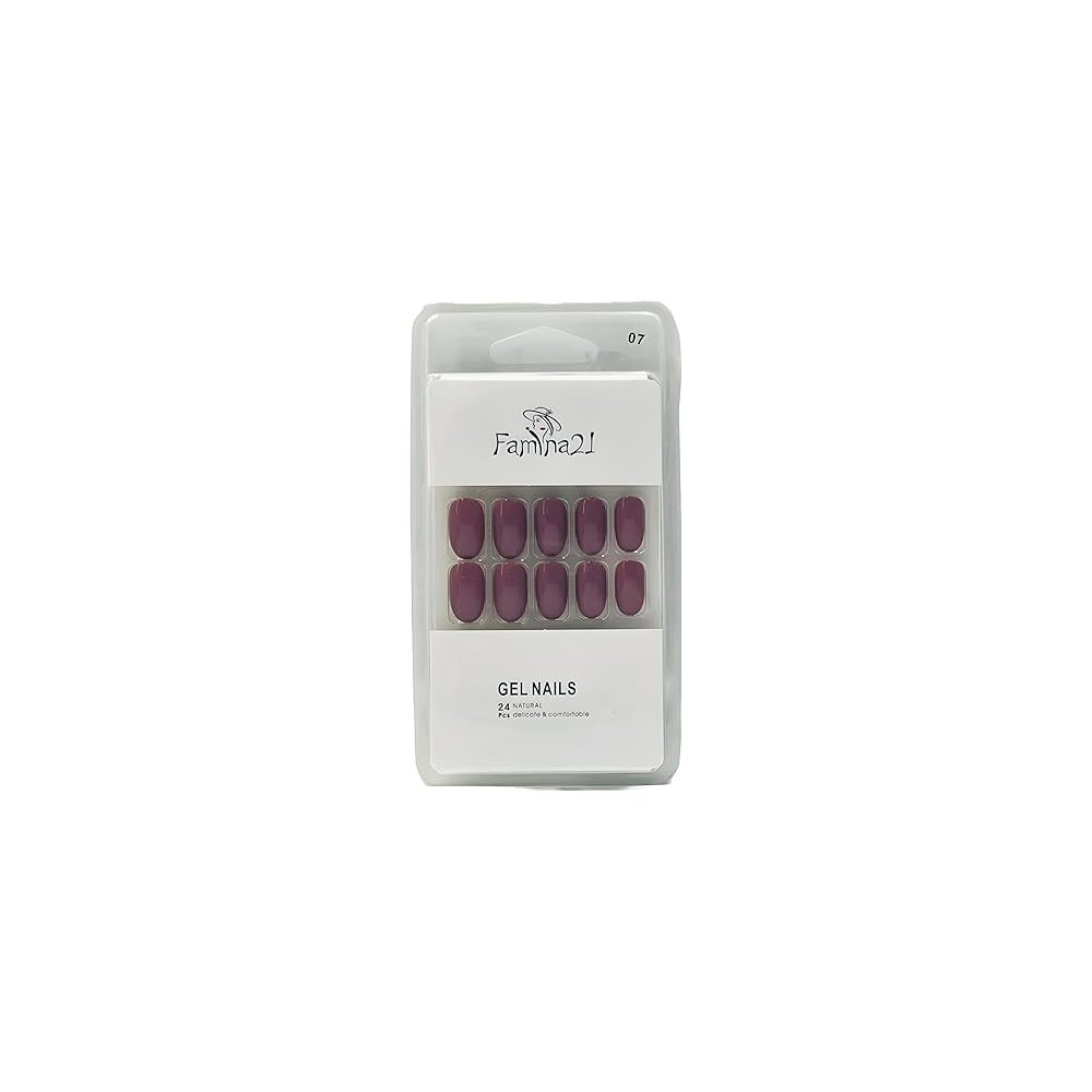 Famina21 Fake Gel Nails 24pcs With Glue Sticker, Number 07