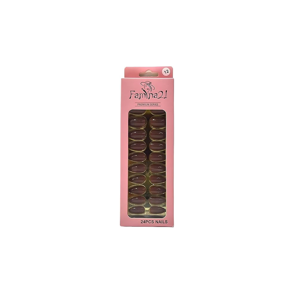 Famina21 Premium Fake Nails 24pcs With Glue Sticker, Number 12