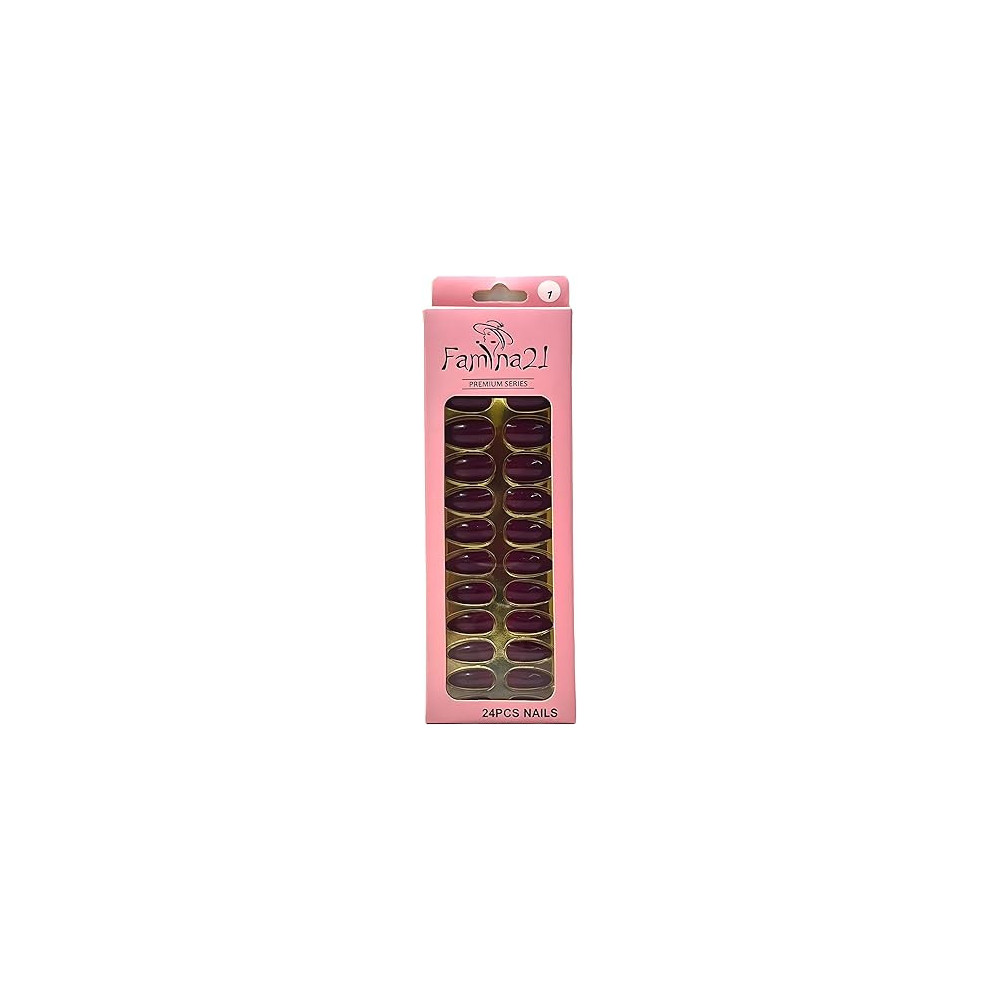 Famina21 Premium Fake Nails 24pcs With Glue Sticker, Number 01