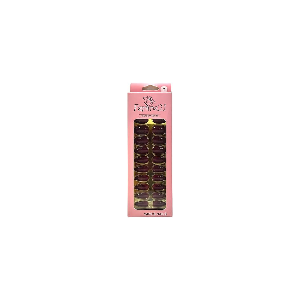 Famina21 Premium Fake Nails 24pcs With Glue Sticker, Number 07