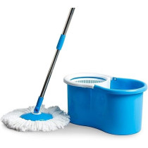 Yu Well Easy Mop 360 With Extended Easypress Handle And A Microfiber Mop Head, Bucket With Easy Wring Dryer Basket For Home Kitchen Floor Cleaning, Blue