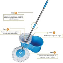 Yu Well Easy Mop 360 With Extended Easypress Handle And A Microfiber Mop Head, Bucket With Easy Wring Dryer Basket For Home Kitchen Floor Cleaning, Blue