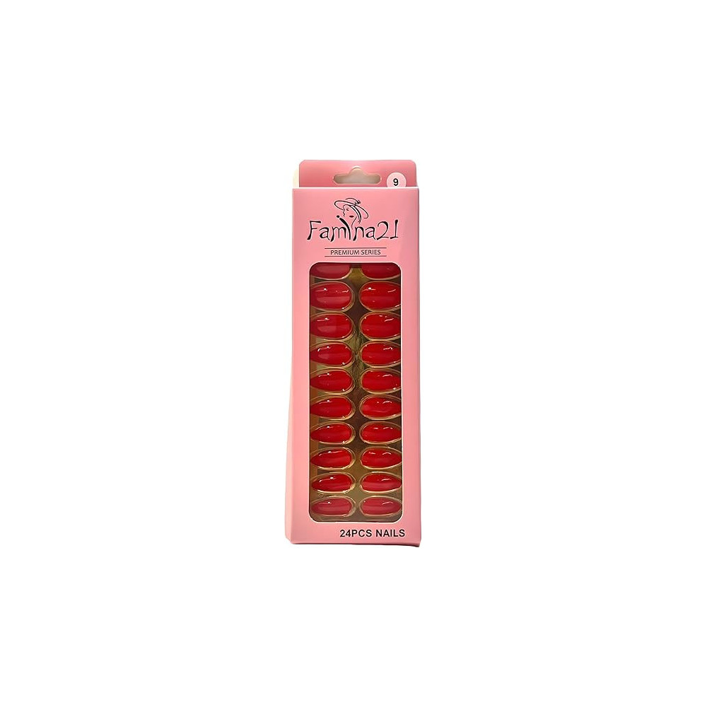 Famina21 Premium Fake Nails 24pcs With Glue Sticker, Number 09
