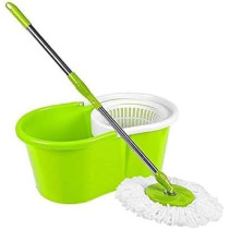 Yu Well Easy Mop 360 With Extended Easypress Handle And A Microfiber Mop Head, Bucket With Easy Wring Dryer Basket For Home Kitchen Floor Cleaning, Green