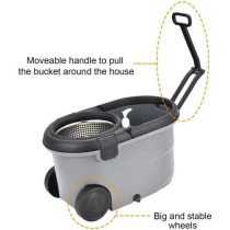 Yu Well Easy Mop 360 With Extended Easypress Handle And A Microfiber Mop Head With Drain, Bucket With Easy Wring Dryer Basket For Home Kitchen Floor Cleaning, Grey