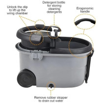 Yu Well Easy Mop 360 With Extended Easypress Handle And A Microfiber Mop Head With Drain, Bucket With Easy Wring Dryer Basket For Home Kitchen Floor Cleaning, Grey