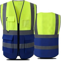 Yu Well Reflective Safety Vests High Visibility Breathable Day Night Warning Jacket With Zipper And 5 Pockets For Construction, Traffic, Cycling Safety