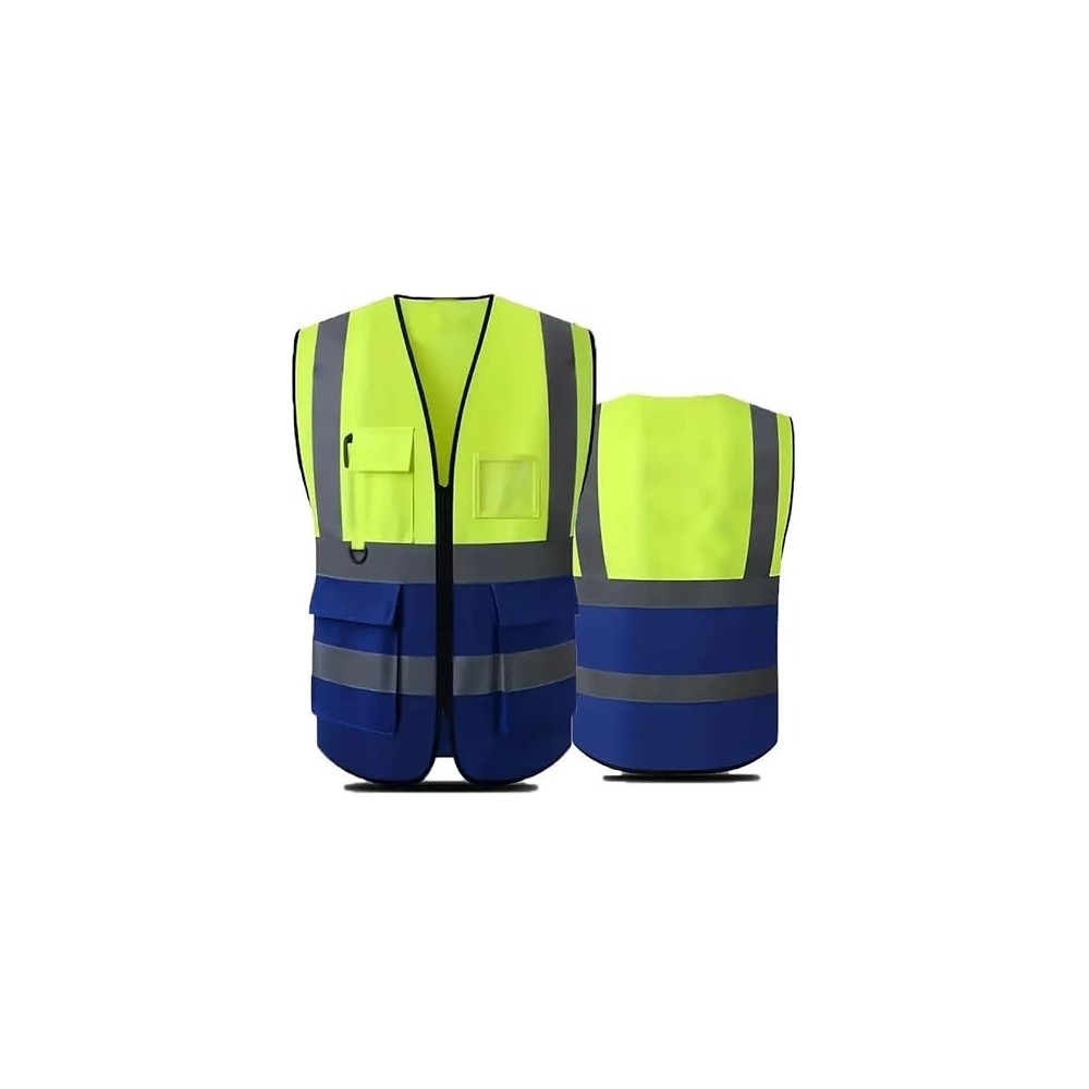 Yu Well Reflective Safety Vests High Visibility Breathable Day Night Warning Jacket With Zipper And 5 Pockets For Construction, Traffic, Cycling Safety, Pack Of 4